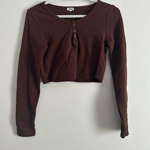 brown crop top long sleeve sweater, GARAGE